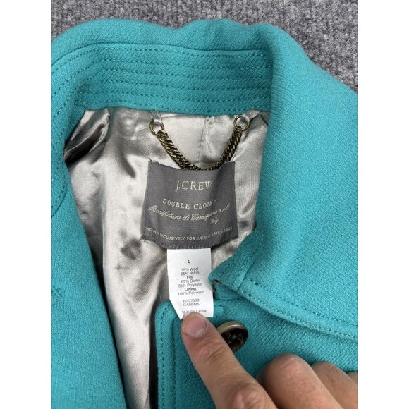 J.Crew Coat Womens 0 Teal Double Cloth Wool Cashmere Long Button Front Lined - Picture 2 of 6